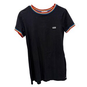 Vans Women Black Rainbow Ringer TShirt dress Embroidered hit Size M Short Sleeve